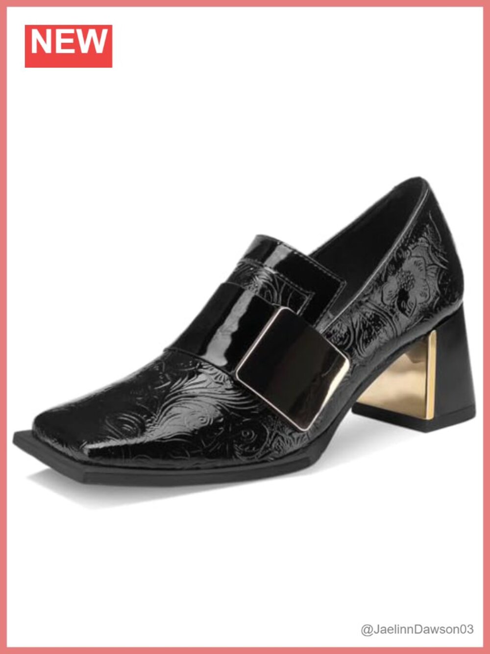 Patent Leather Square Toe Chunky Block Heel Loafers Slip On Dressy Comfortable